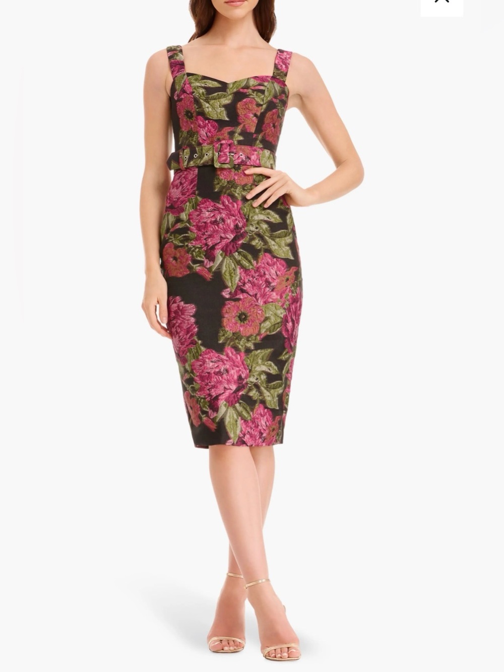 Dress the Population Nicole Floral Jacquard Cocktail Midi Dress Size Large NWT